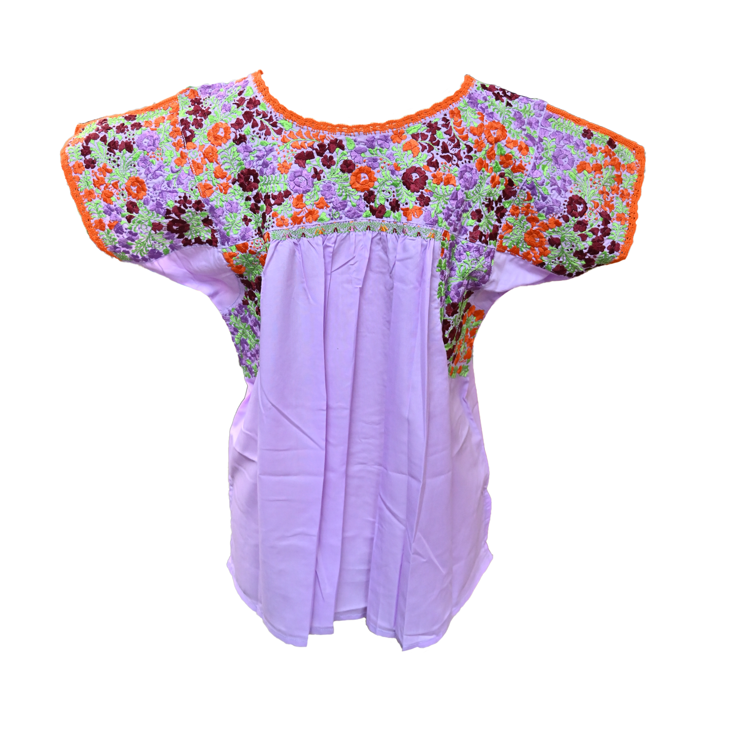 Lilac with Orange, Green and Plum Embroidery