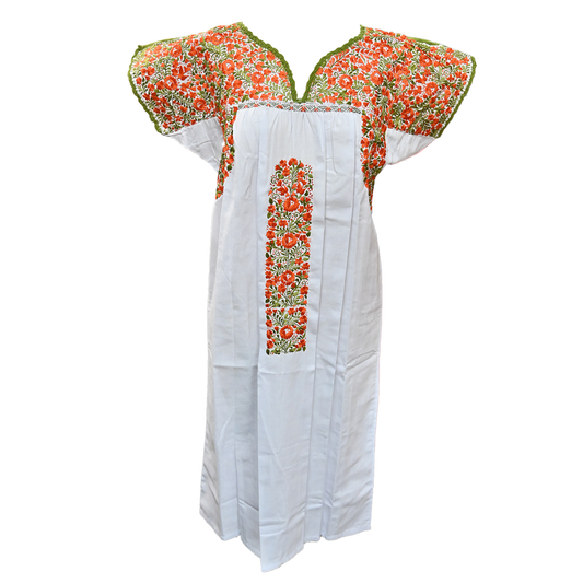 White with Green and Orange Embroidery