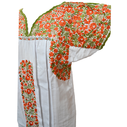 White with Green and Orange Embroidery