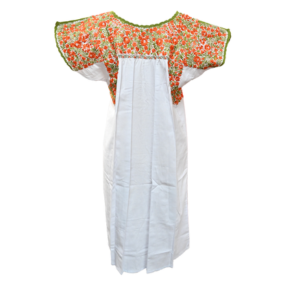 White with Green and Orange Embroidery