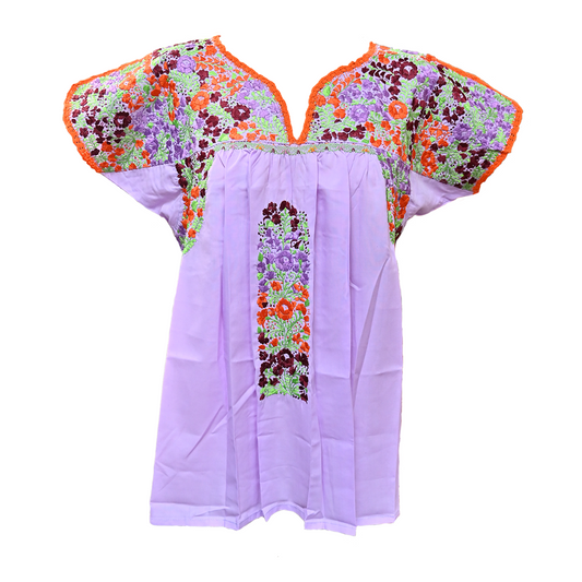 Lilac with Orange, Green and Plum Embroidery