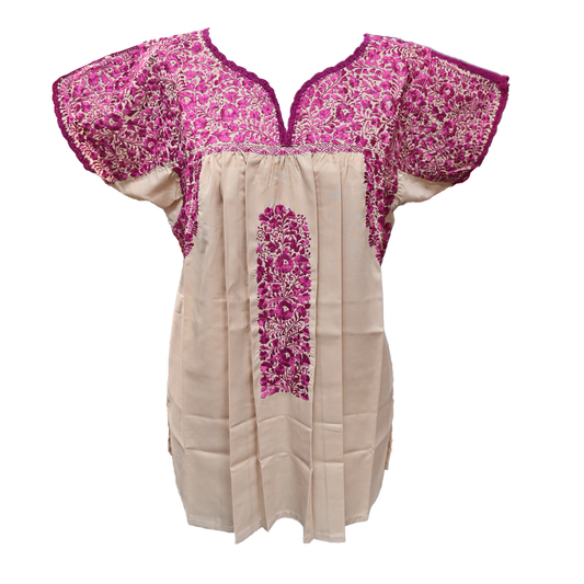 Khaki with Magenta Embroidery